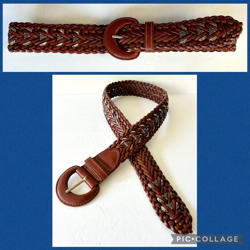 GEOMO Fashions Braided Leather Belt with Silver Accents